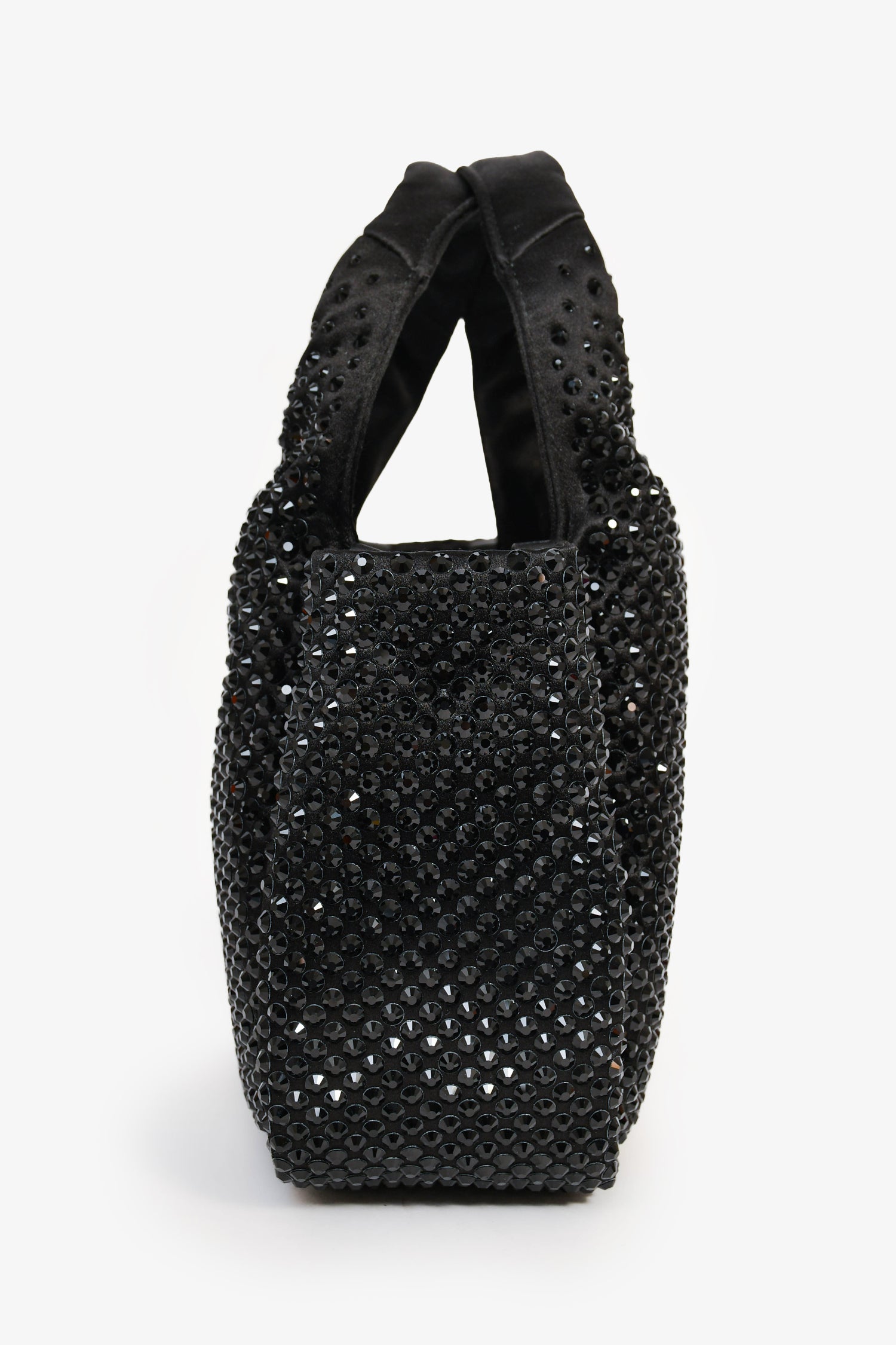 PRD 2024 Holiday Black Satin Crystal Top Handle Mini Tote Bag