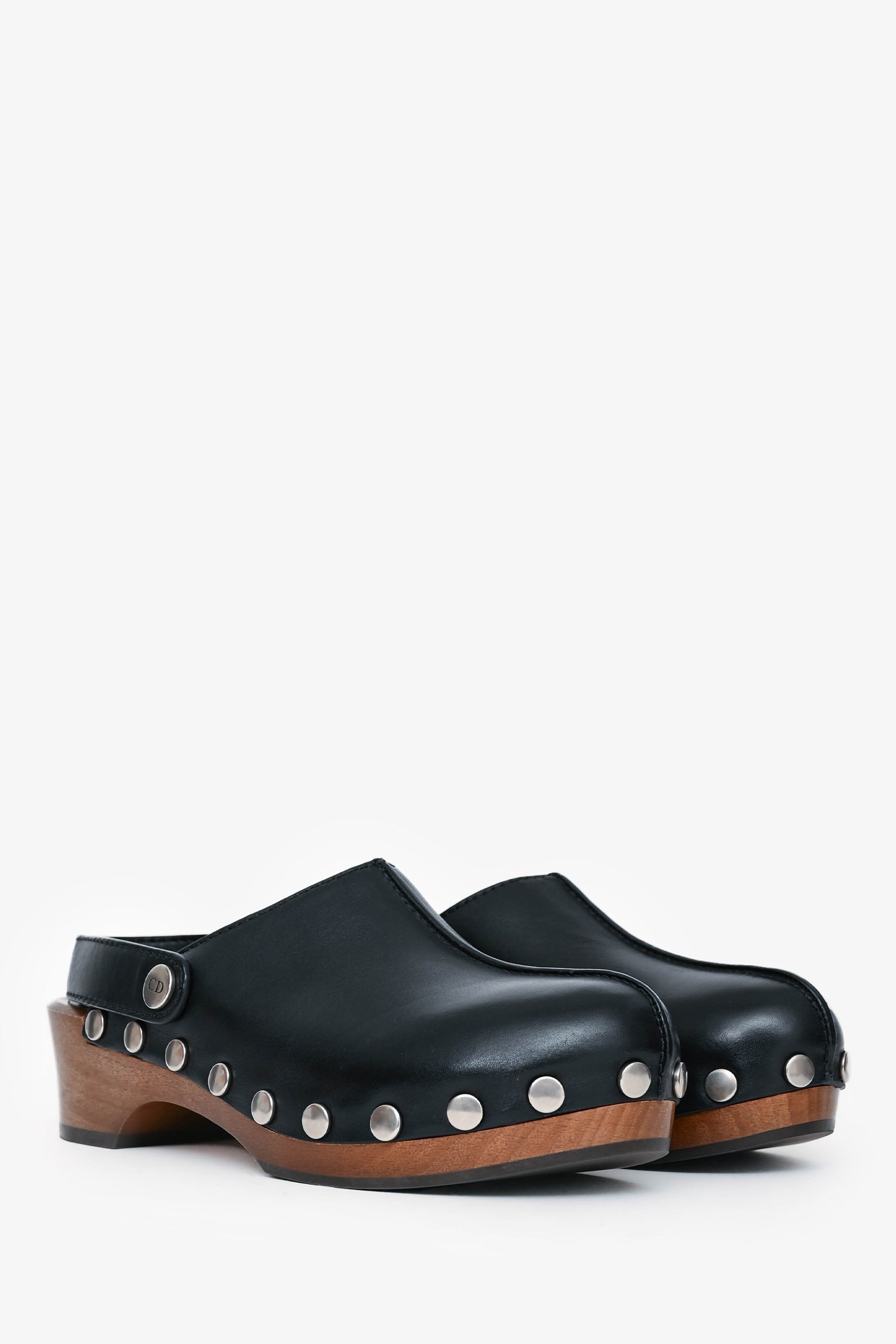 Christian D1OR Black Leather D1ORquake Clogs Size 37