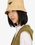 PRD Beige Straw Triangle Logo Bucket Hat Size S