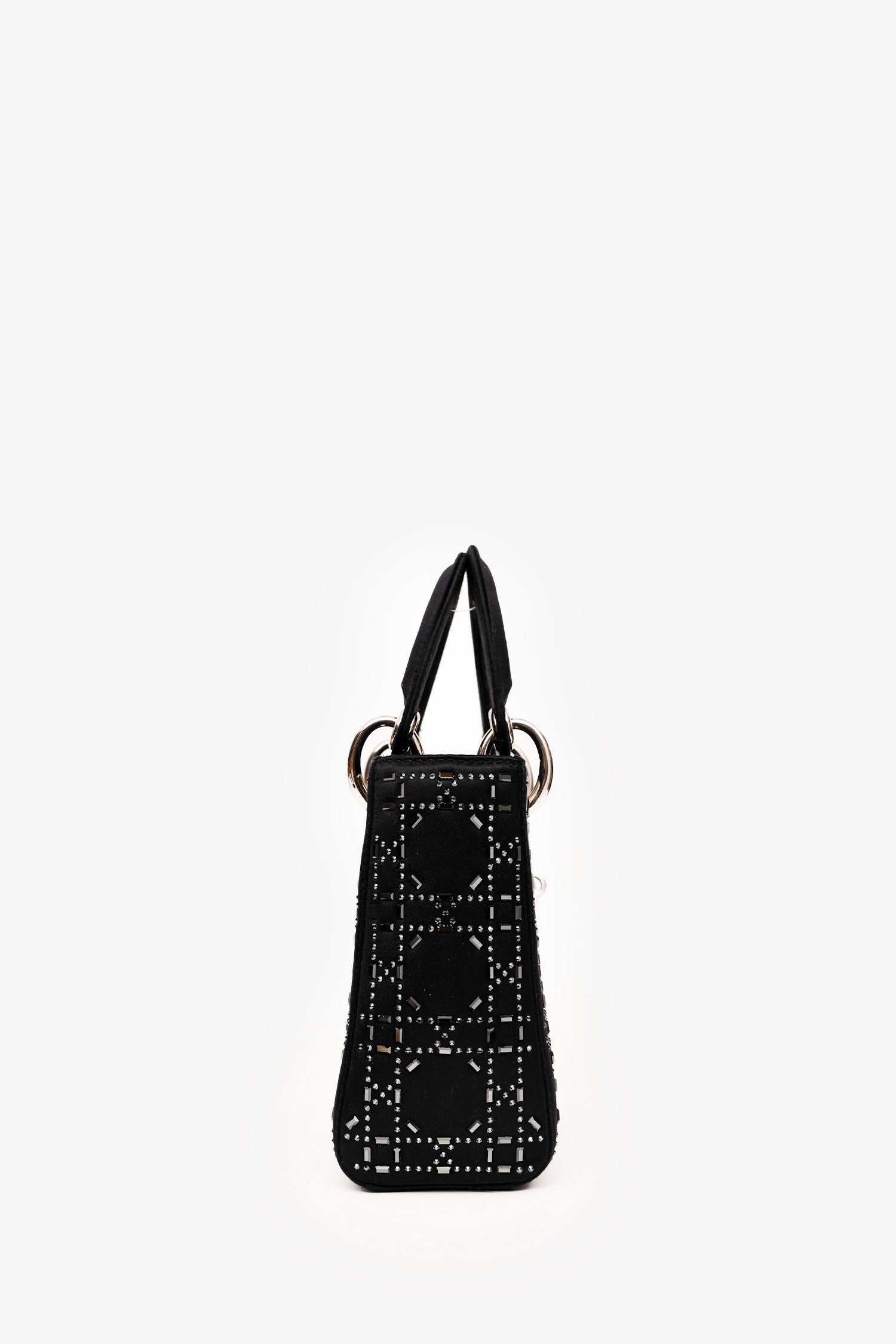 Christian D1OR 2018 Black Satin Crystal Embellished Mini Lady D1OR with Strap