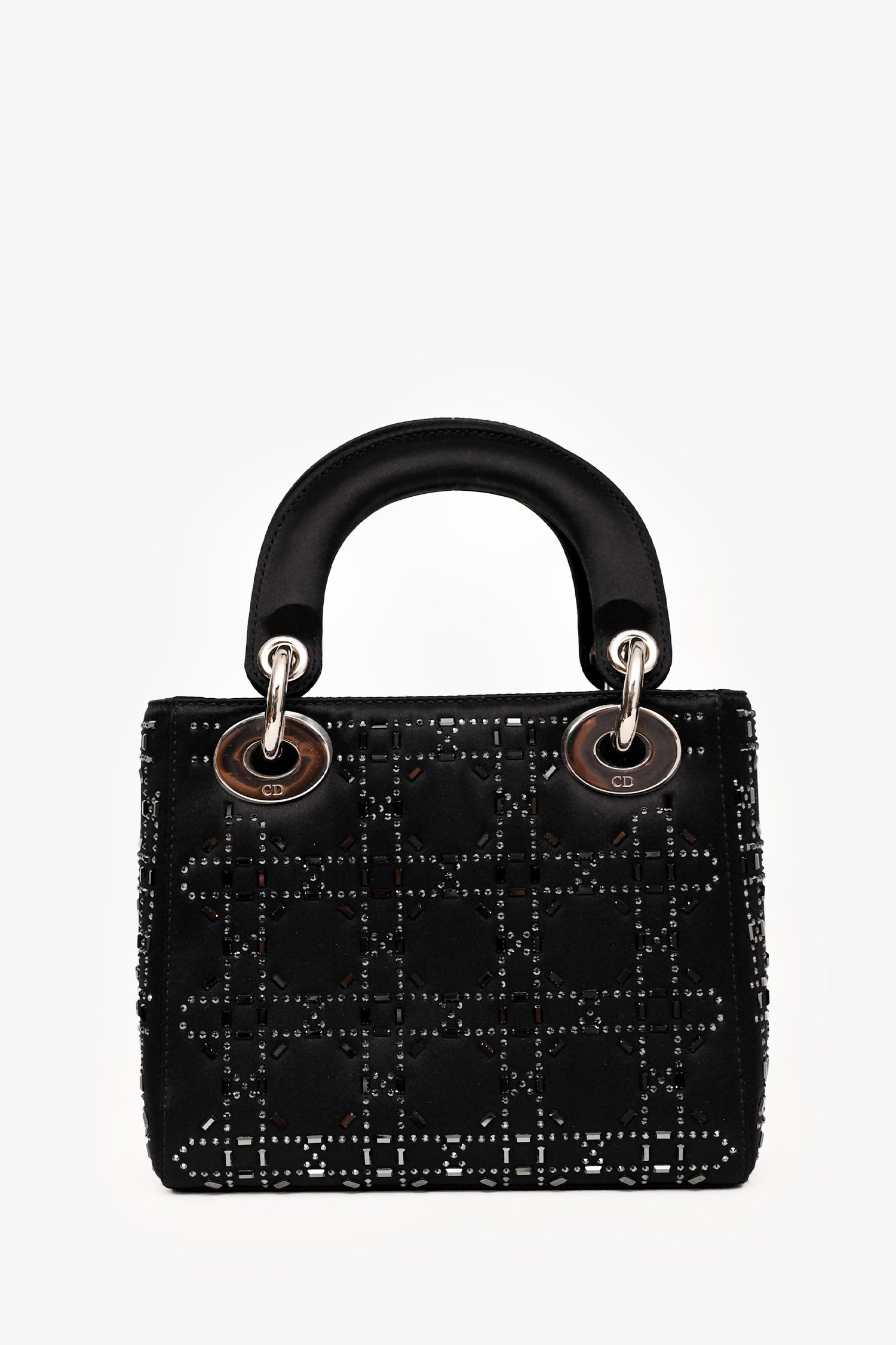 Christian D1OR 2018 Black Satin Crystal Embellished Mini Lady D1OR with Strap