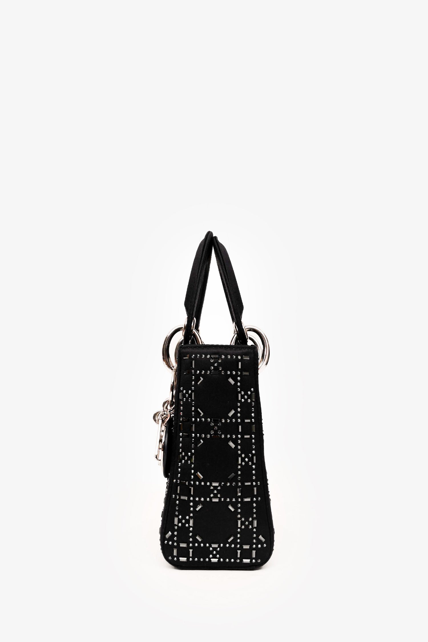 Christian D1OR 2018 Black Satin Crystal Embellished Mini Lady D1OR with Strap