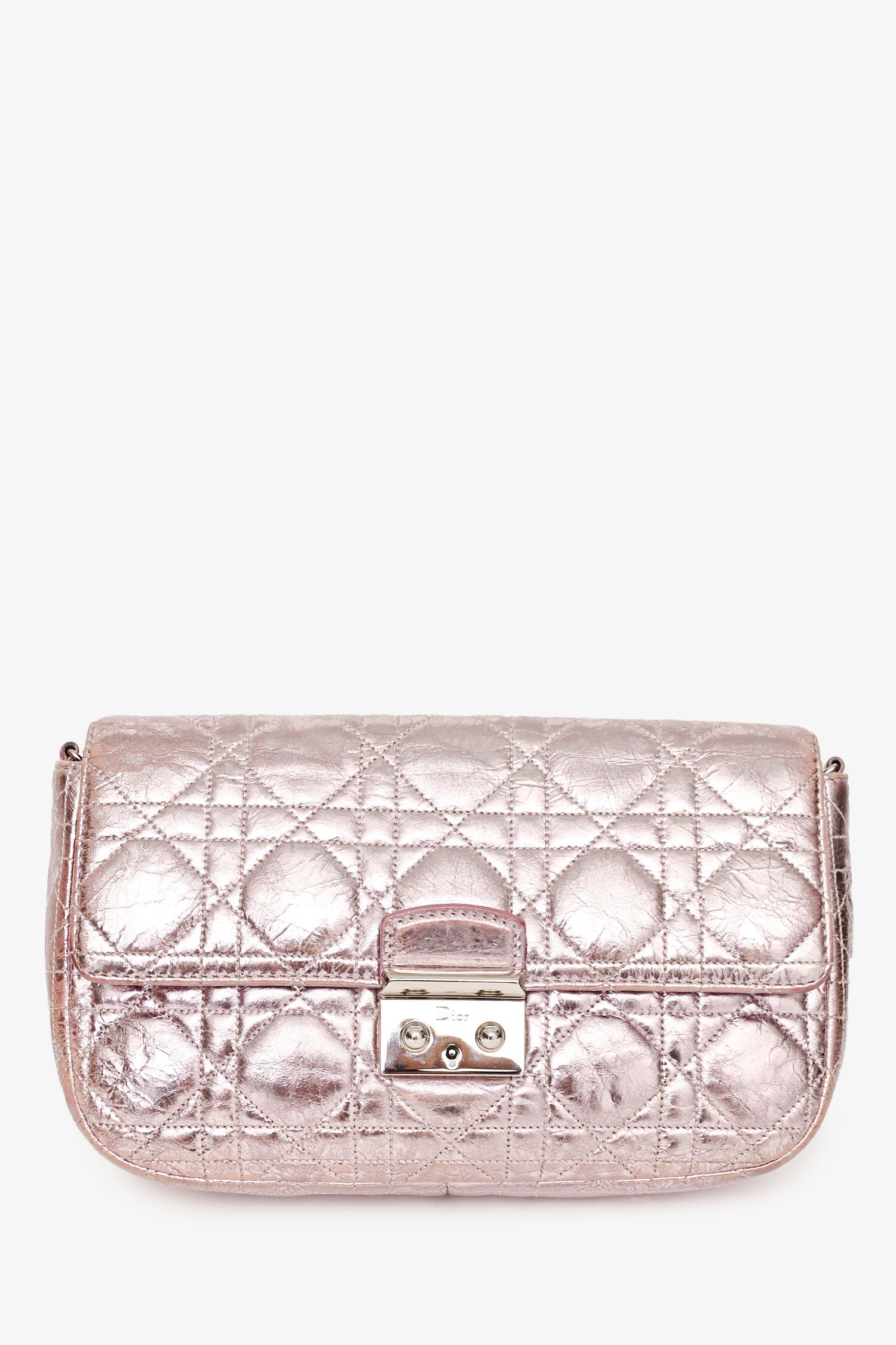 Christian D1OR 2014 Pink Metallic Cannage Leather 'Miss D1OR' Wallet on Chain