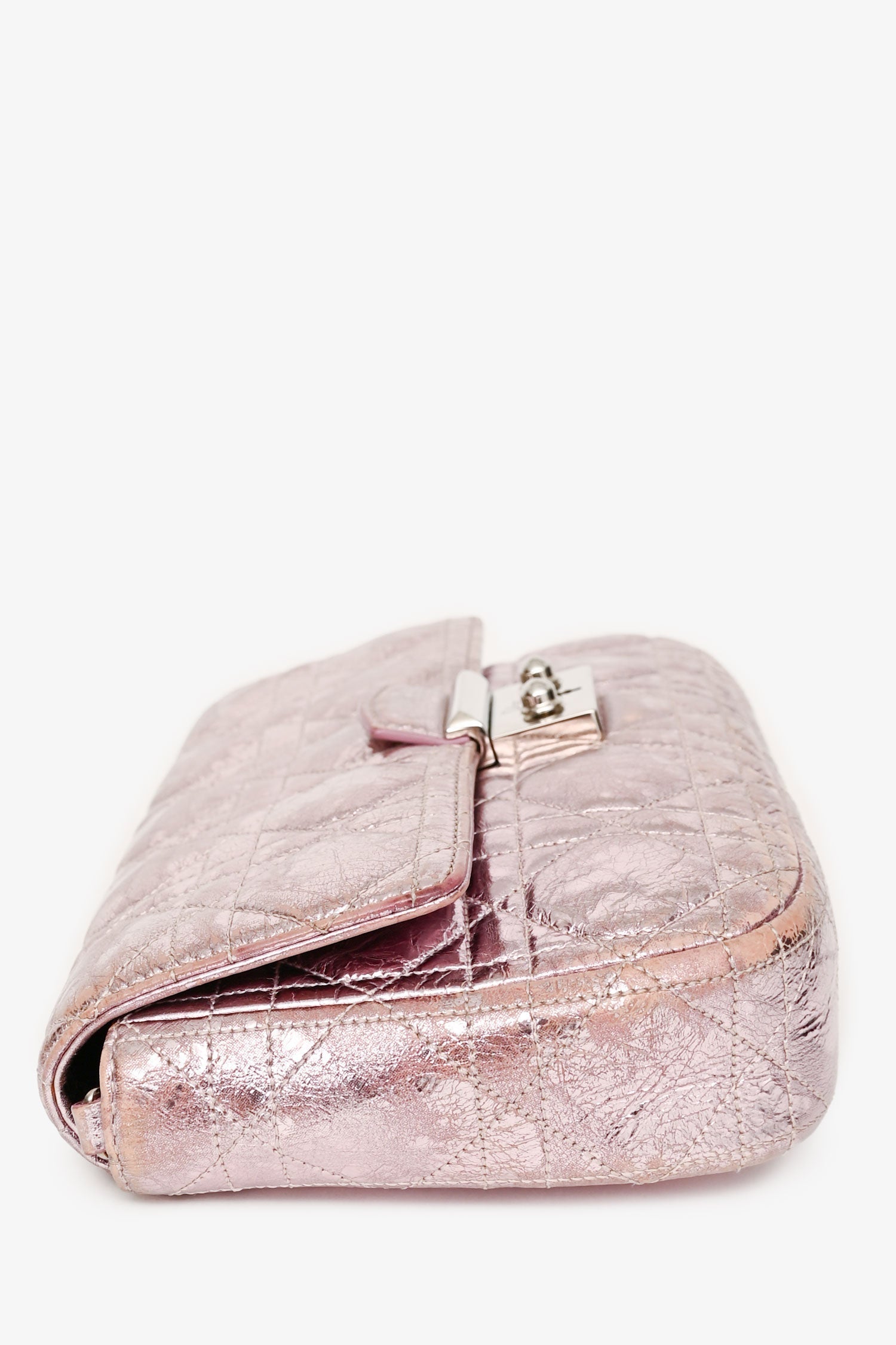 Christian D1OR 2014 Pink Metallic Cannage Leather 'Miss D1OR' Wallet on Chain