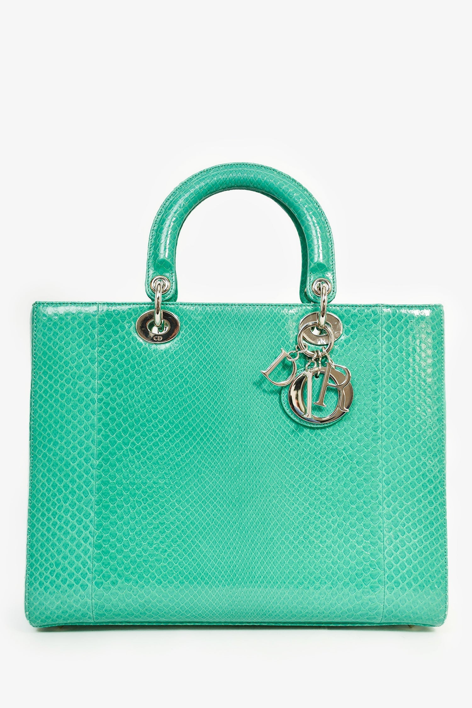 Christian D1OR 2014 Teal Patent Python Large Lady D1OR Top Handle with Strap