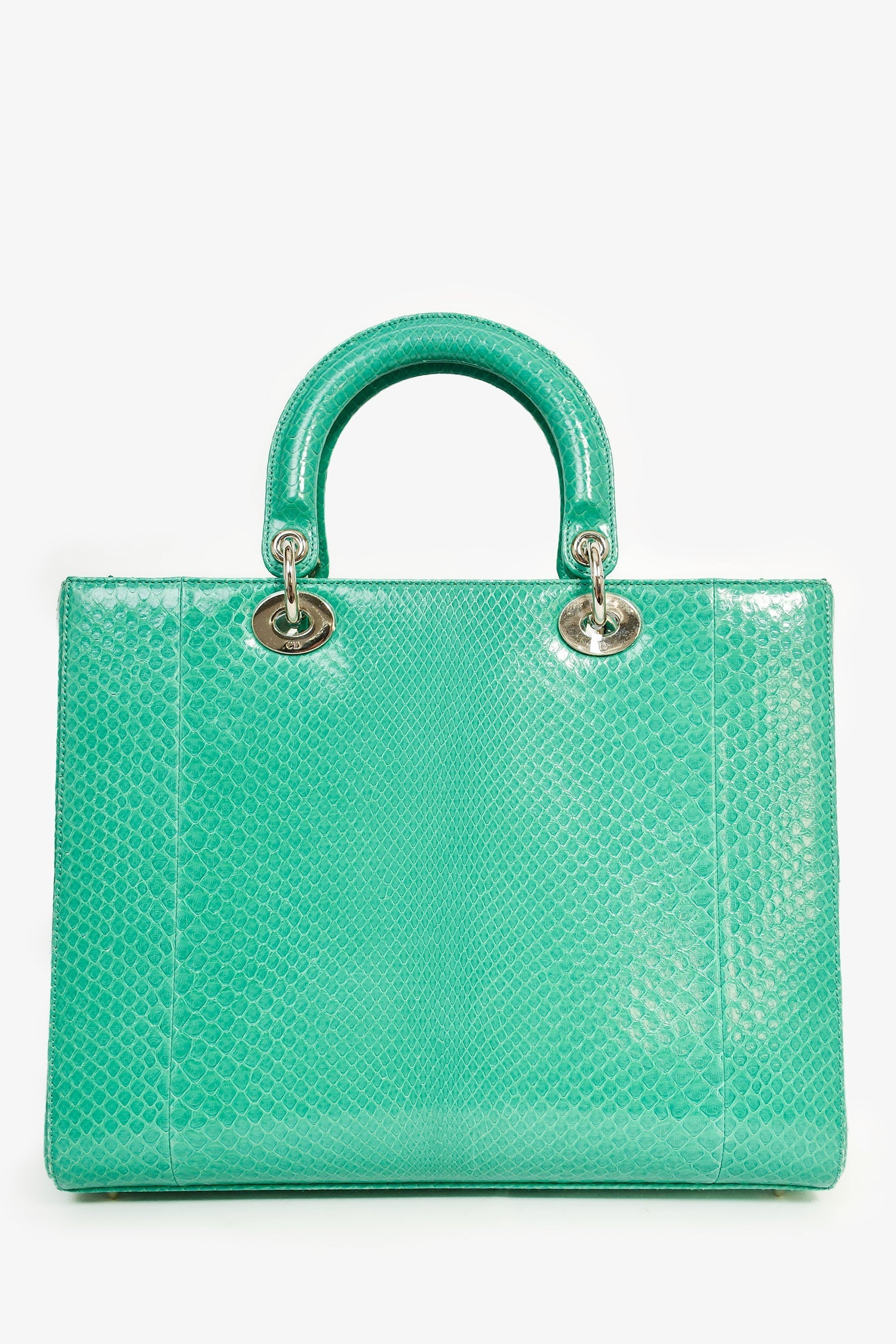 Christian D1OR 2014 Teal Patent Python Large Lady D1OR Top Handle with Strap