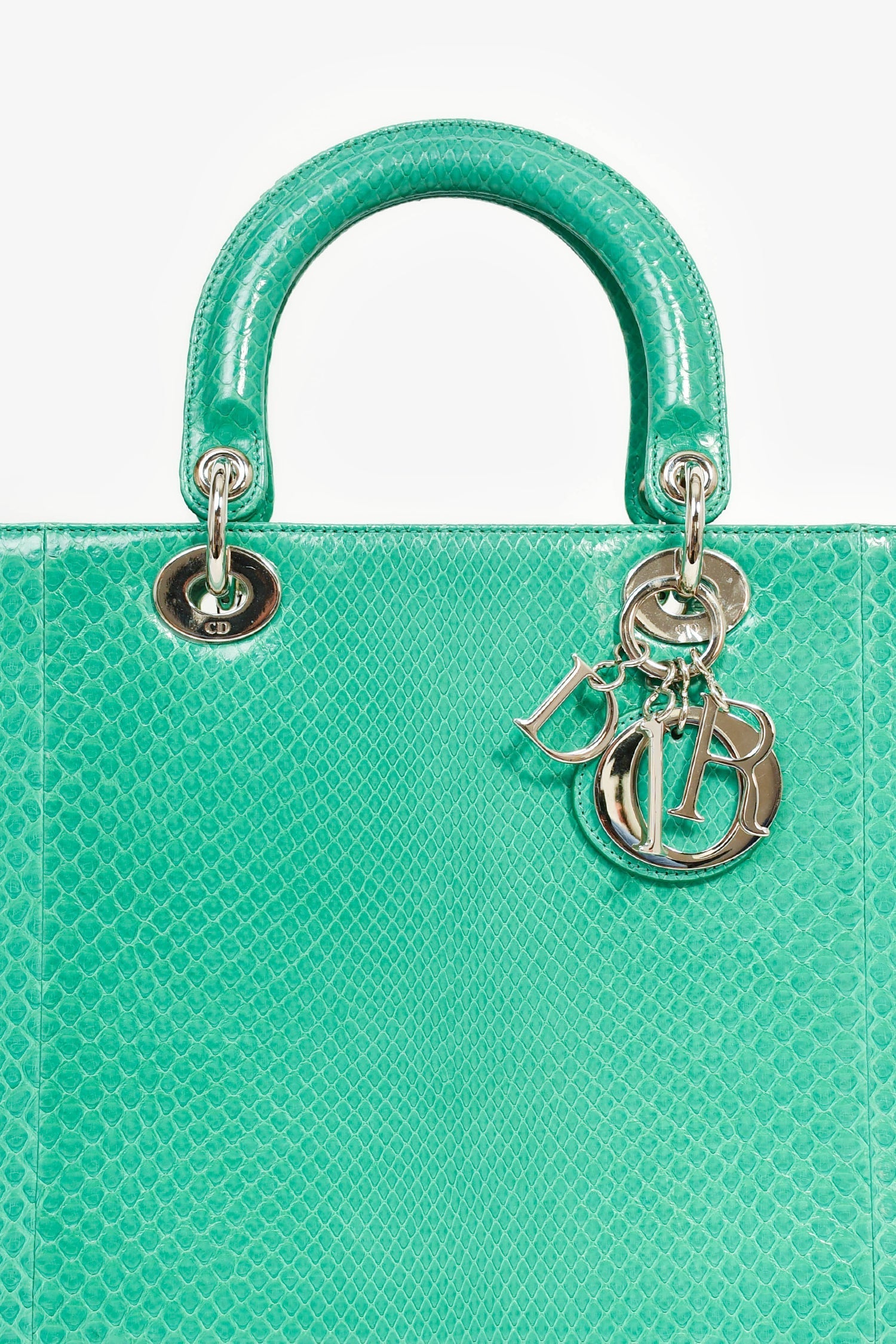 Christian D1OR 2014 Teal Patent Python Large Lady D1OR Top Handle with Strap