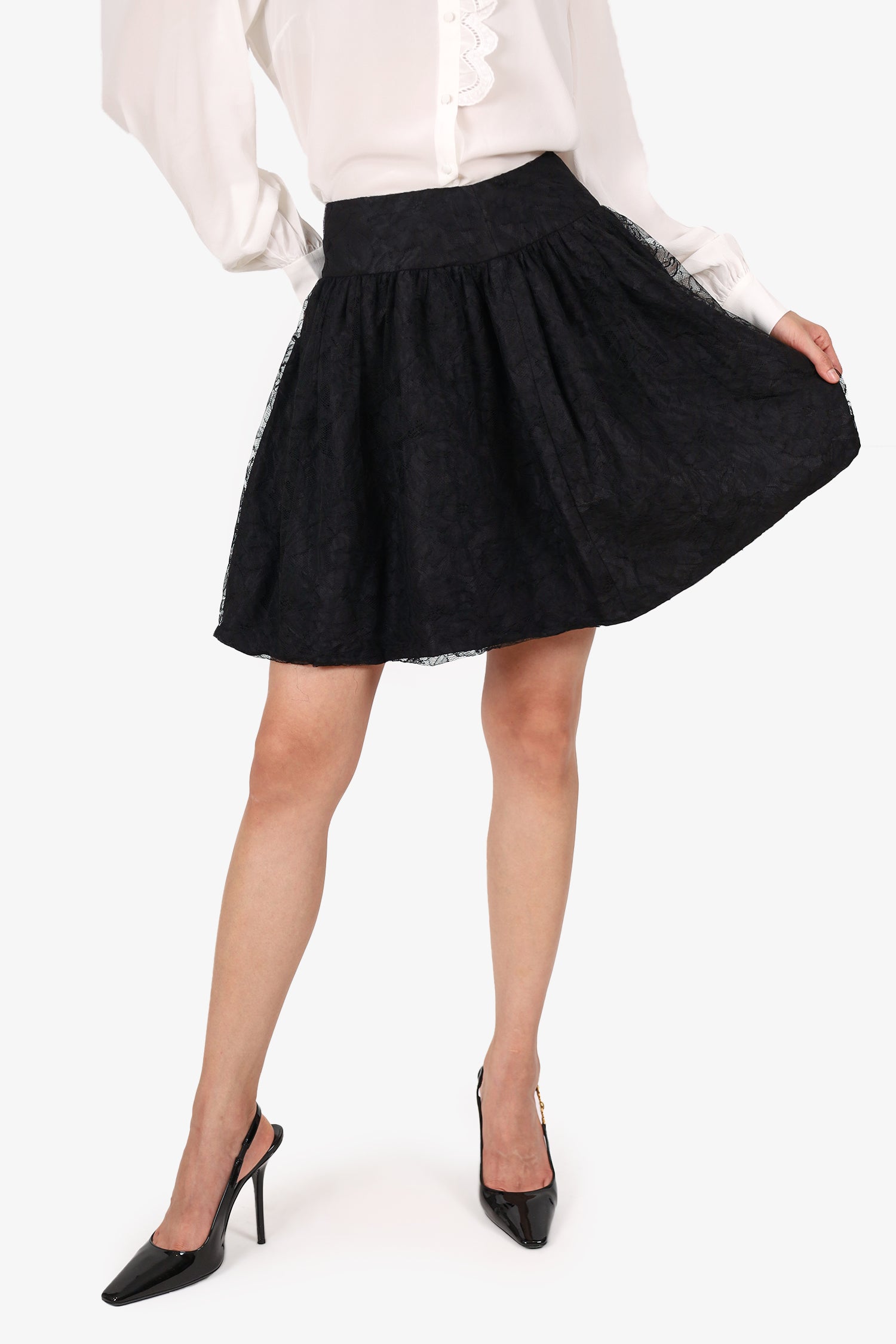 Christian D1OR Black Lace Pleated Mini Skirt Size 4