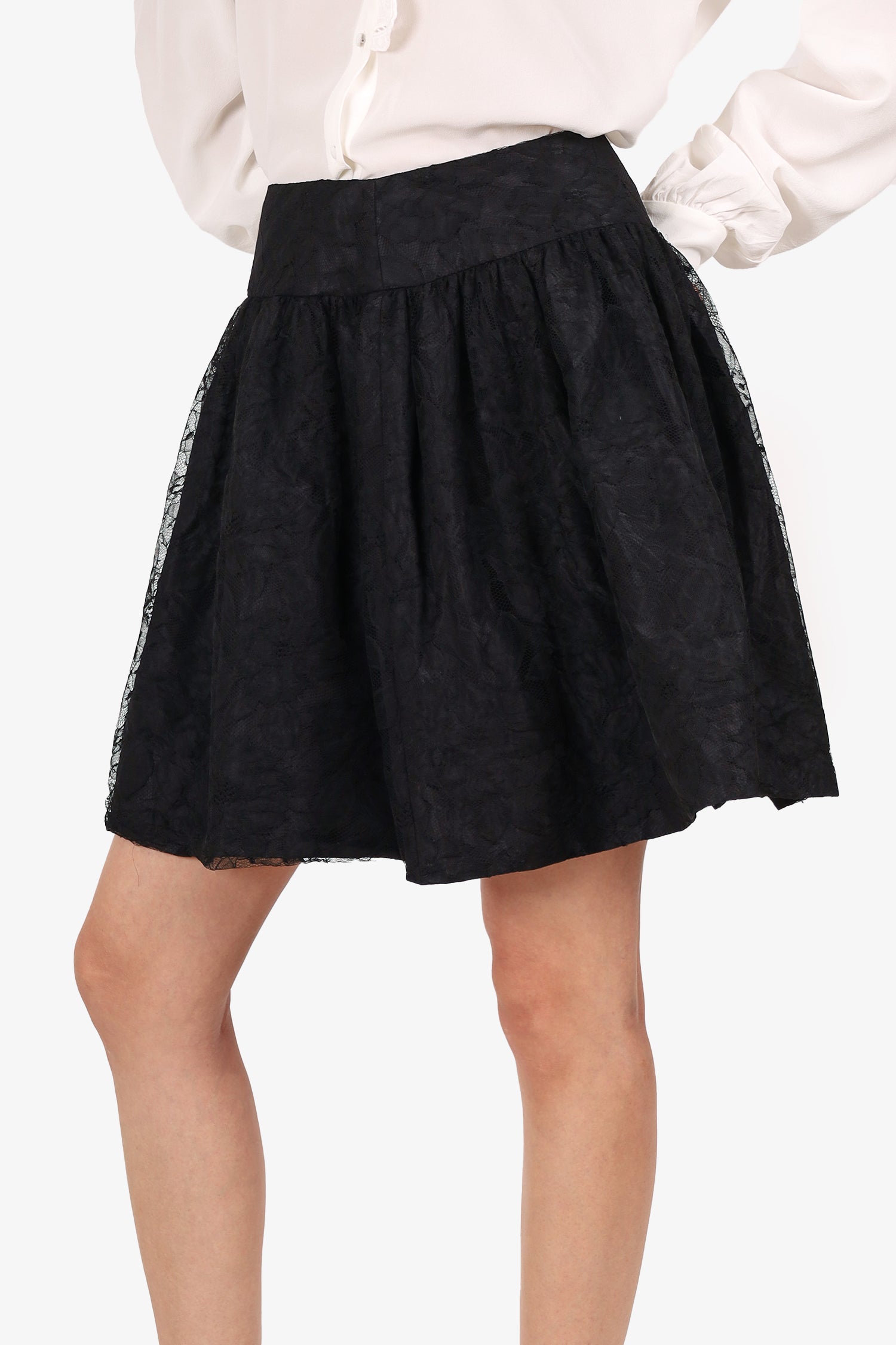 Christian D1OR Black Lace Pleated Mini Skirt Size 4