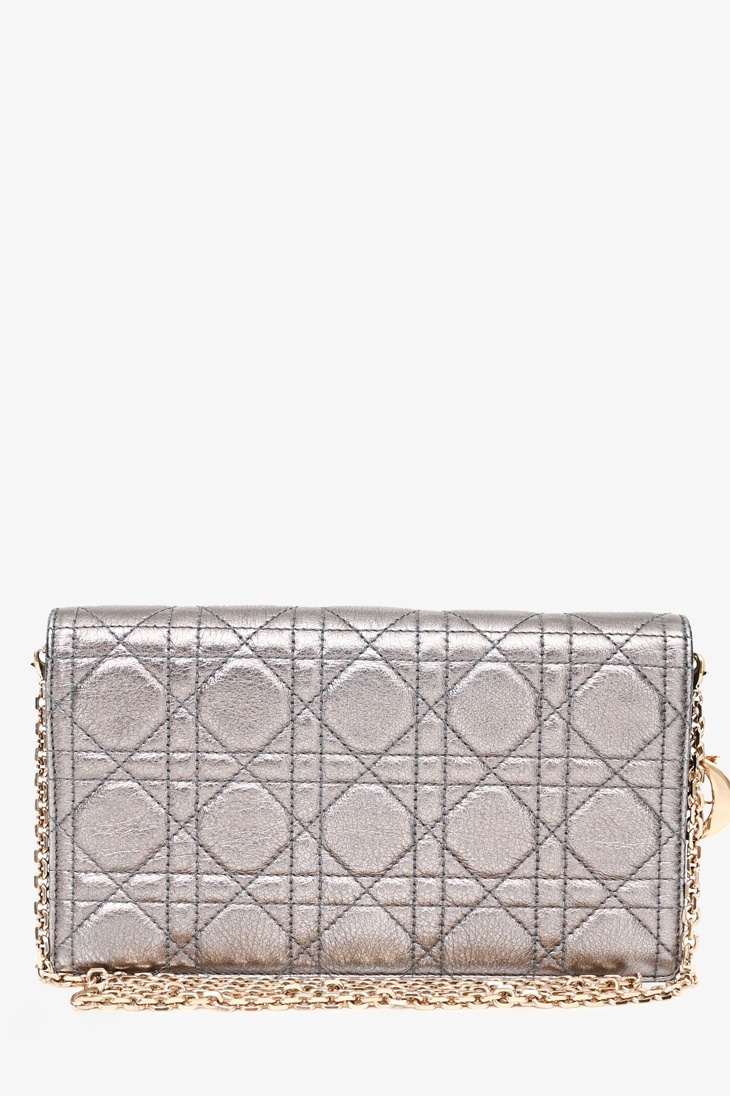 Christian D1OR 2019 Silver Cannage Leather Lady D1OR Pouch on Chain