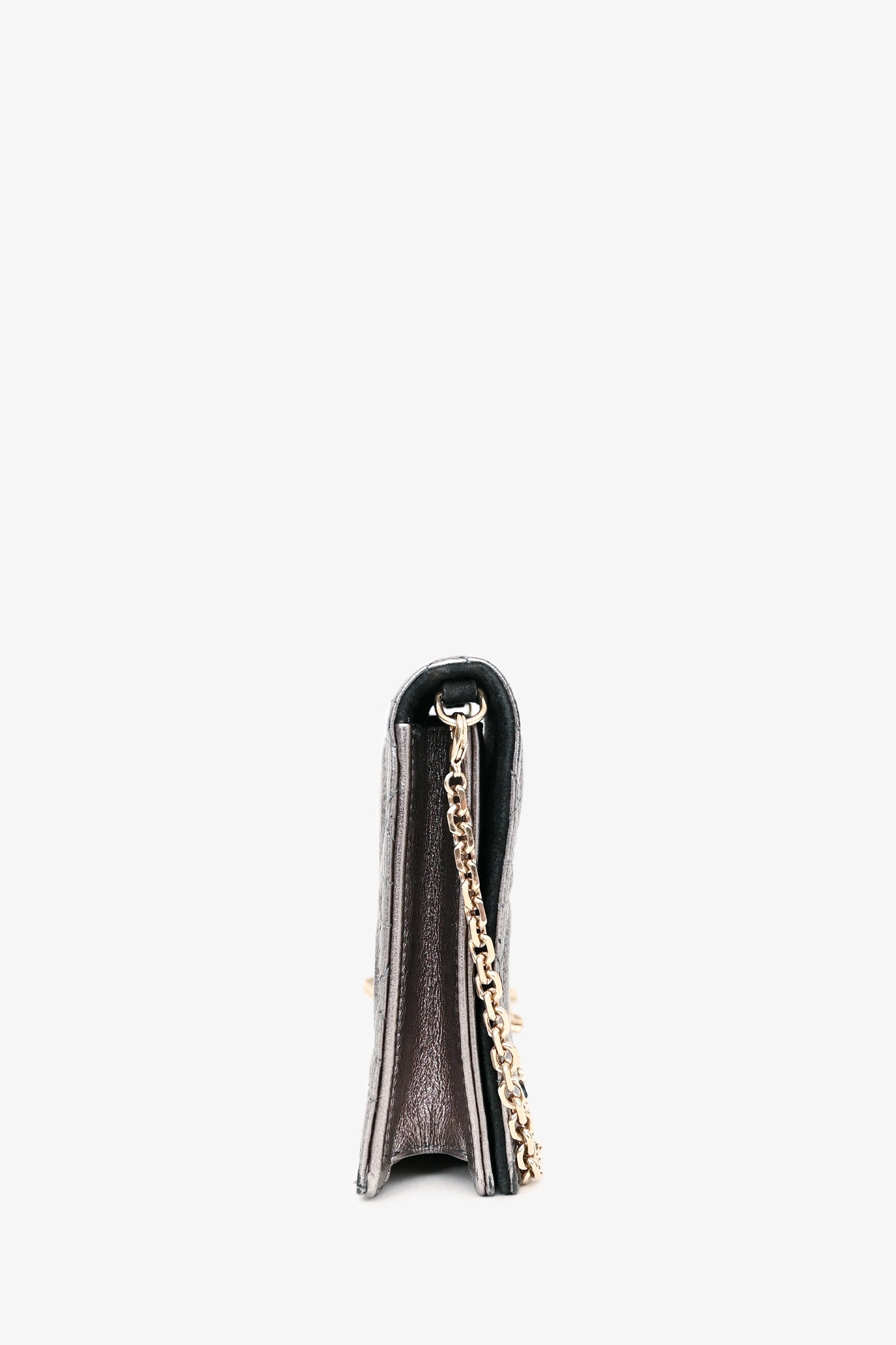 Christian D1OR 2019 Silver Cannage Leather Lady D1OR Pouch on Chain