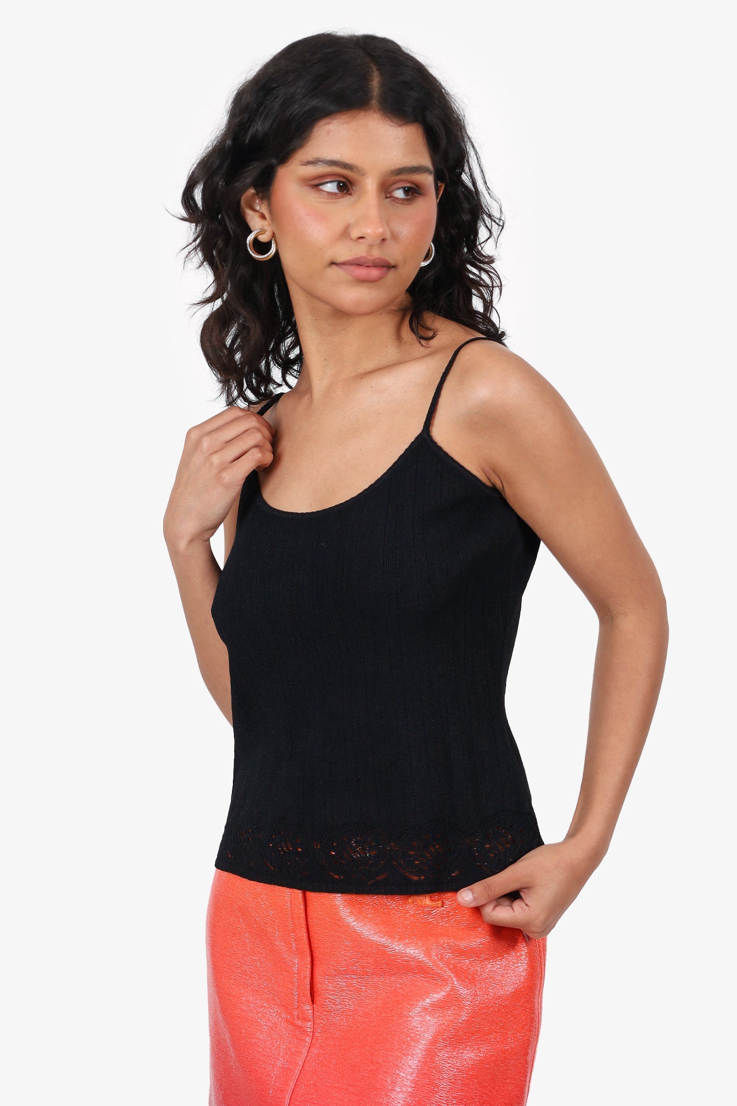 Christian D1OR Black Ribbed Knit Cropped Tank Top Size 10