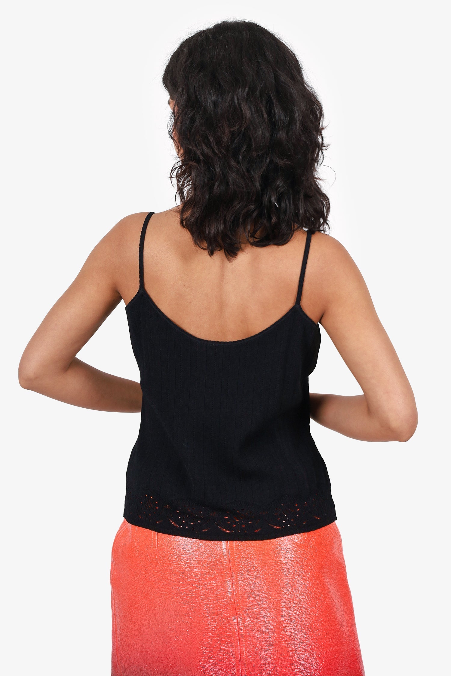 Christian D1OR Black Ribbed Knit Cropped Tank Top Size 10
