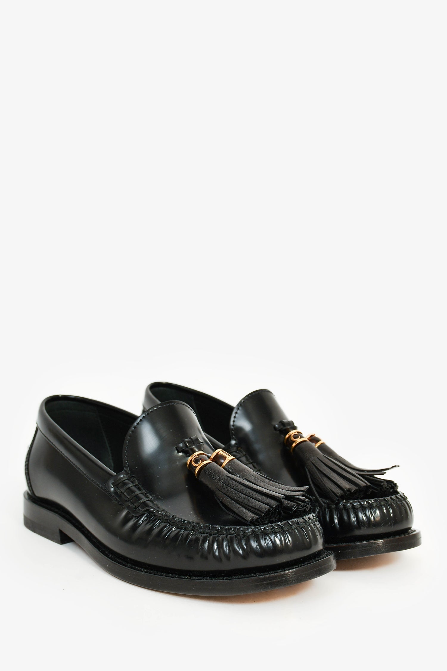 Christian D1OR Black Leather 'D-Academy' Tassel Loafers Size 35.5