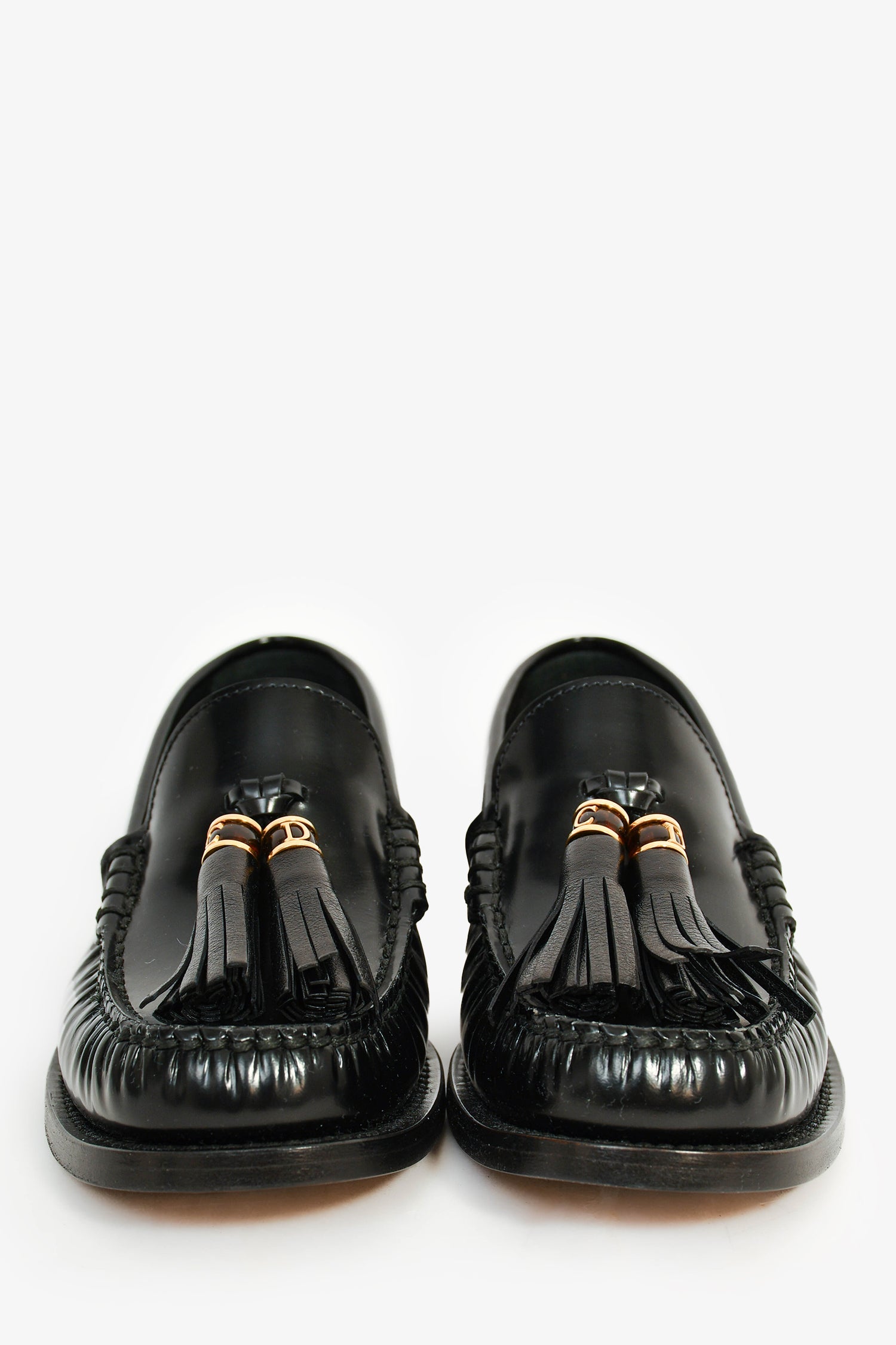 Christian D1OR Black Leather 'D-Academy' Tassel Loafers Size 35.5