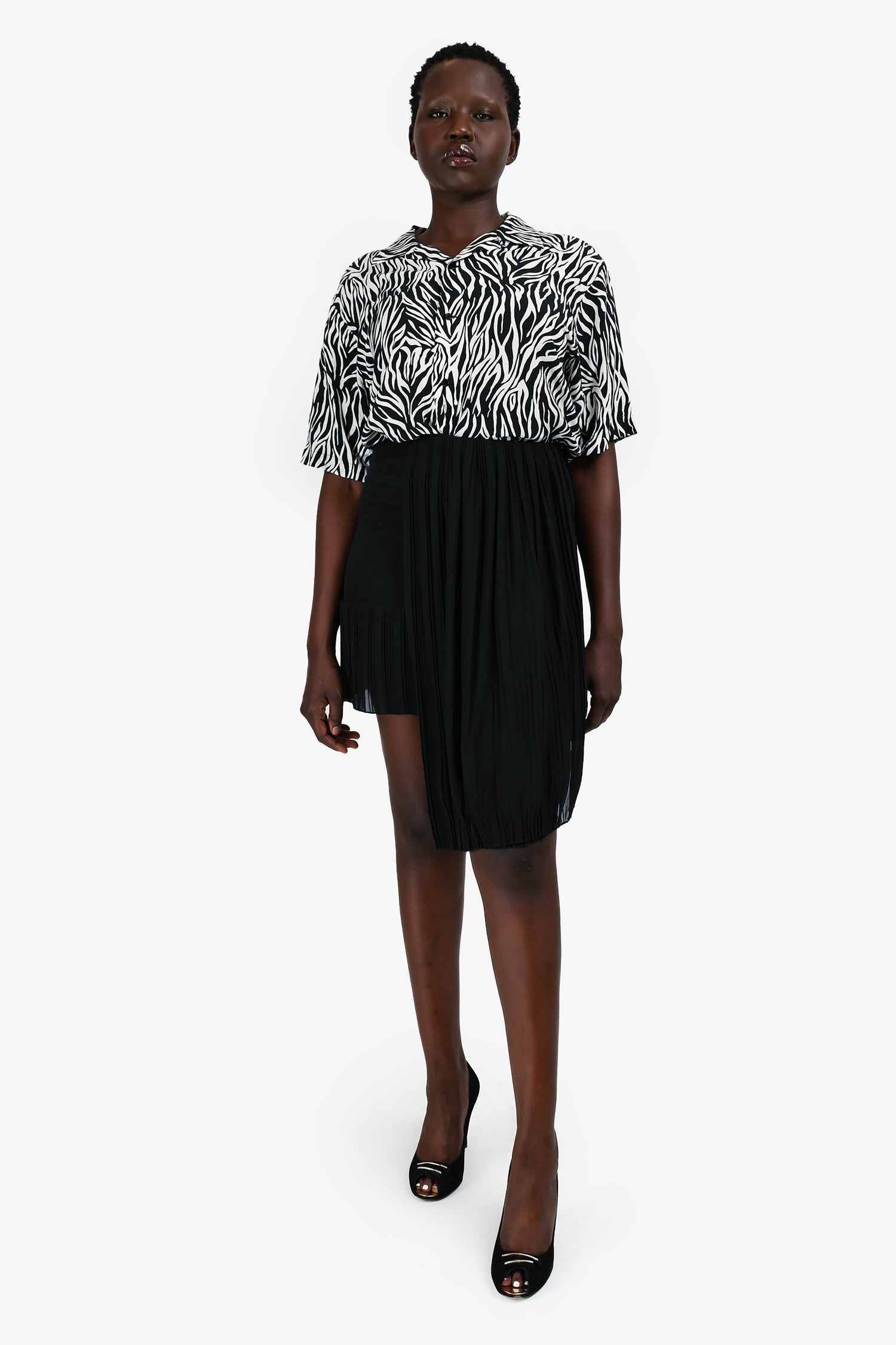 Christian D1OR Black Silk Pleated Asymmetrical Skirt Size 8 US