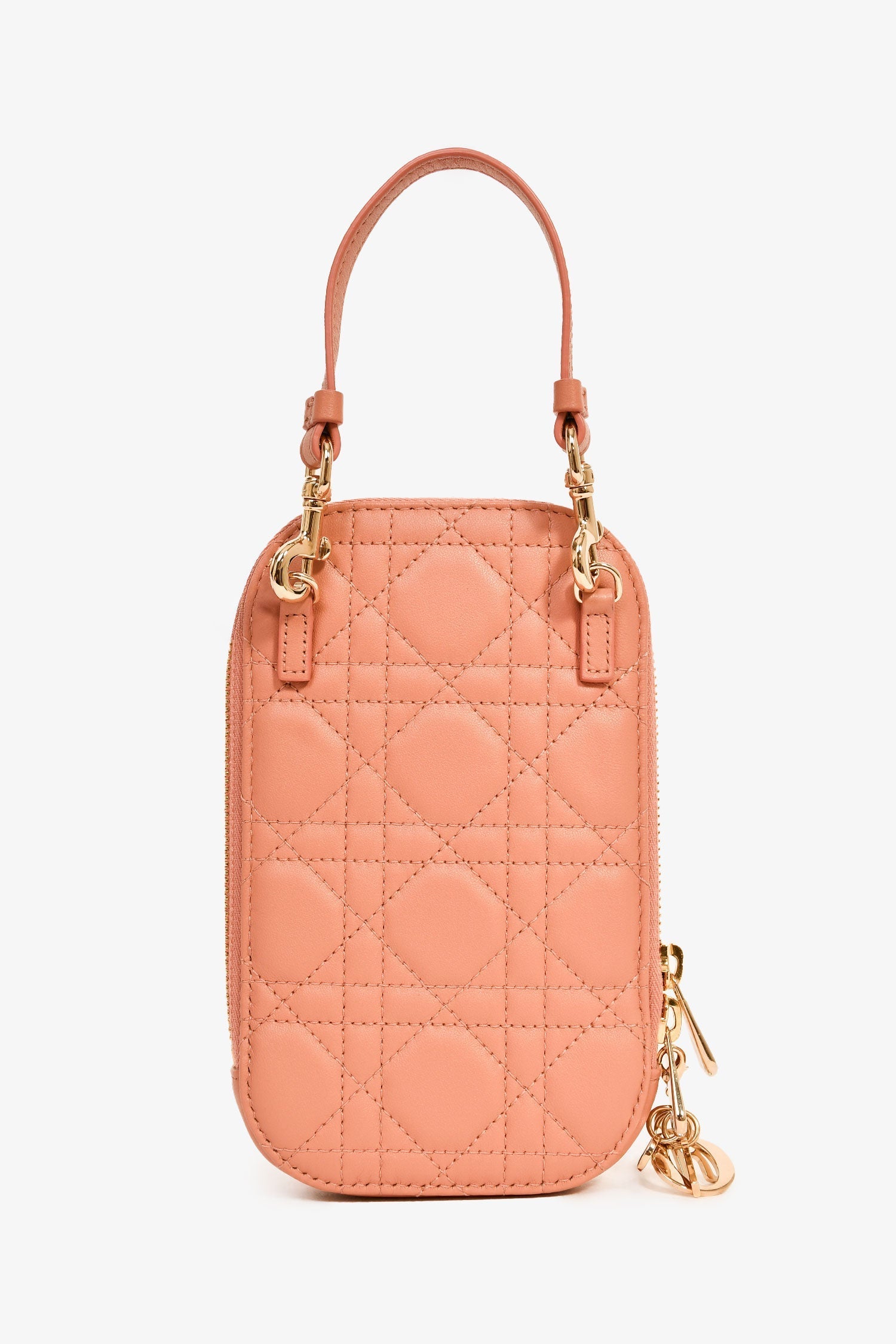 Christian D1OR 2020 Pink Cannage Leather Call'in D1OR Phone Holder with Chain Strap