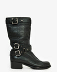 Christian D1OR Black Cannage Leather Moto Boots Size 36