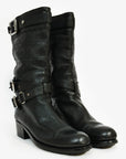 Christian D1OR Black Cannage Leather Moto Boots Size 36