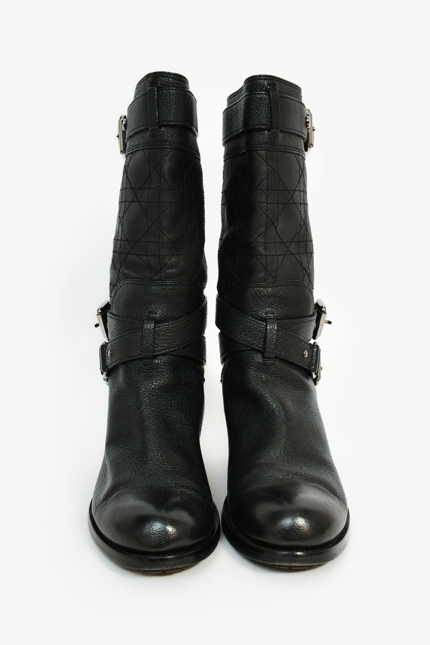 Christian D1OR Black Cannage Leather Moto Boots Size 36
