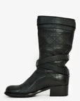 Christian D1OR Black Cannage Leather Moto Boots Size 36