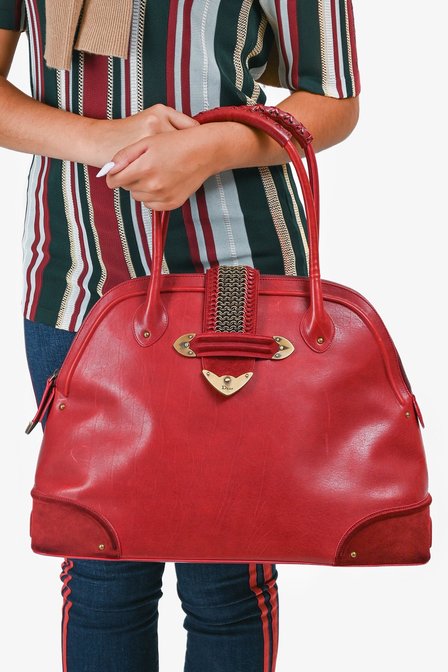 Christian D1OR 2007 Red Leather Large Western Top Handle Bag