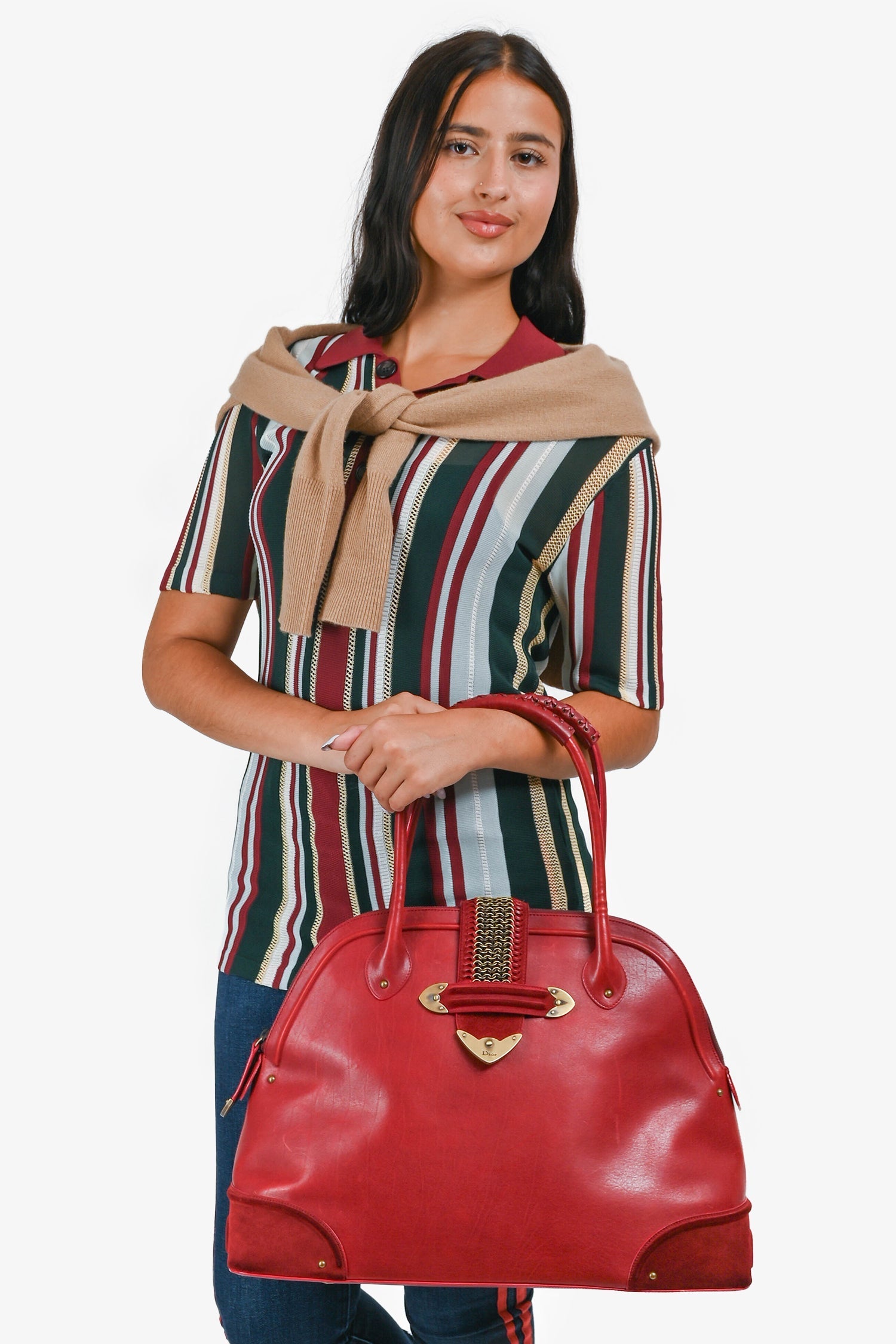 Christian D1OR 2007 Red Leather Large Western Top Handle Bag