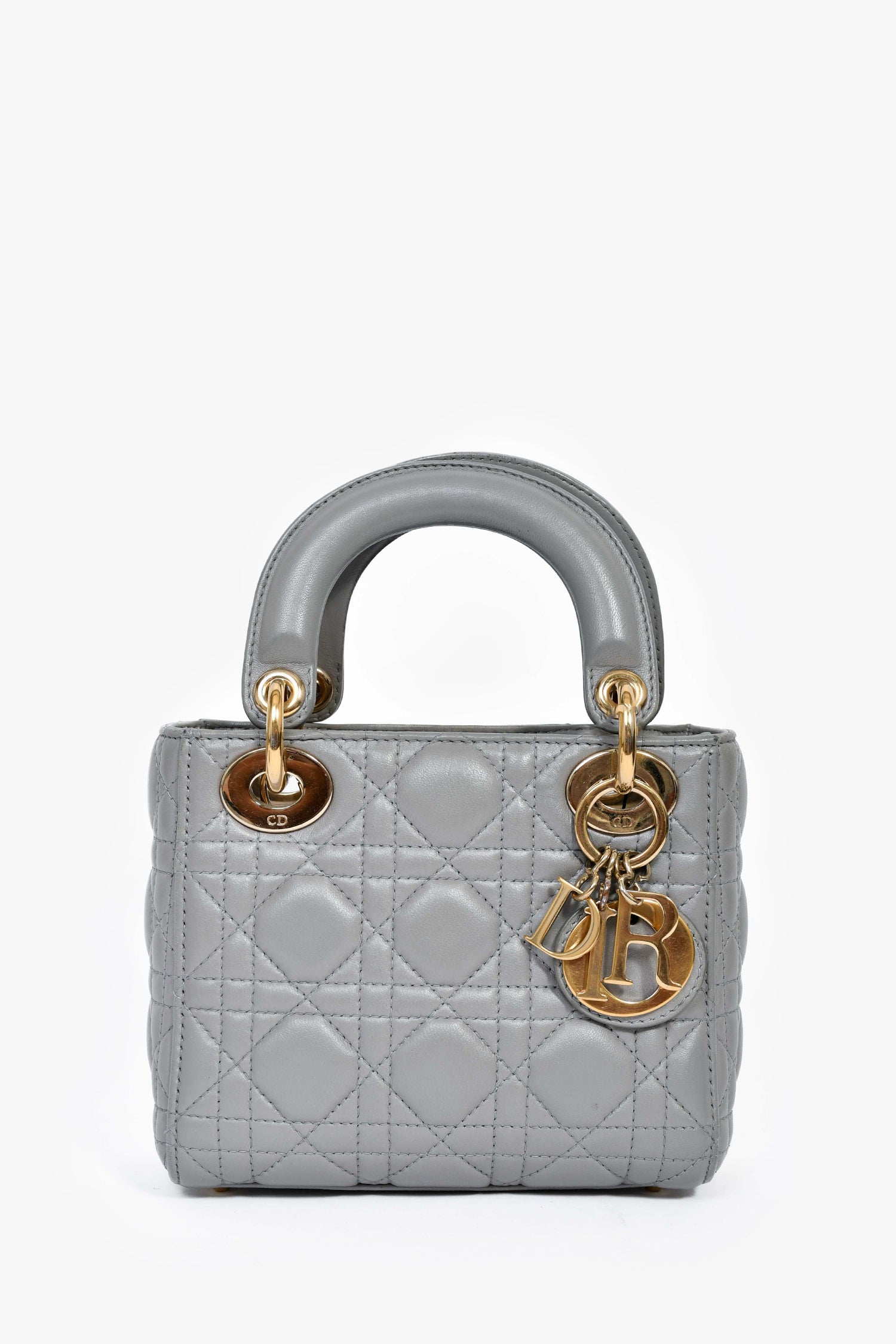 Christian D1OR 2015 Grey Leather Cannage Mini Lady D1OR with Strap