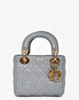 Christian D1OR 2015 Grey Leather Cannage Mini Lady D1OR with Strap