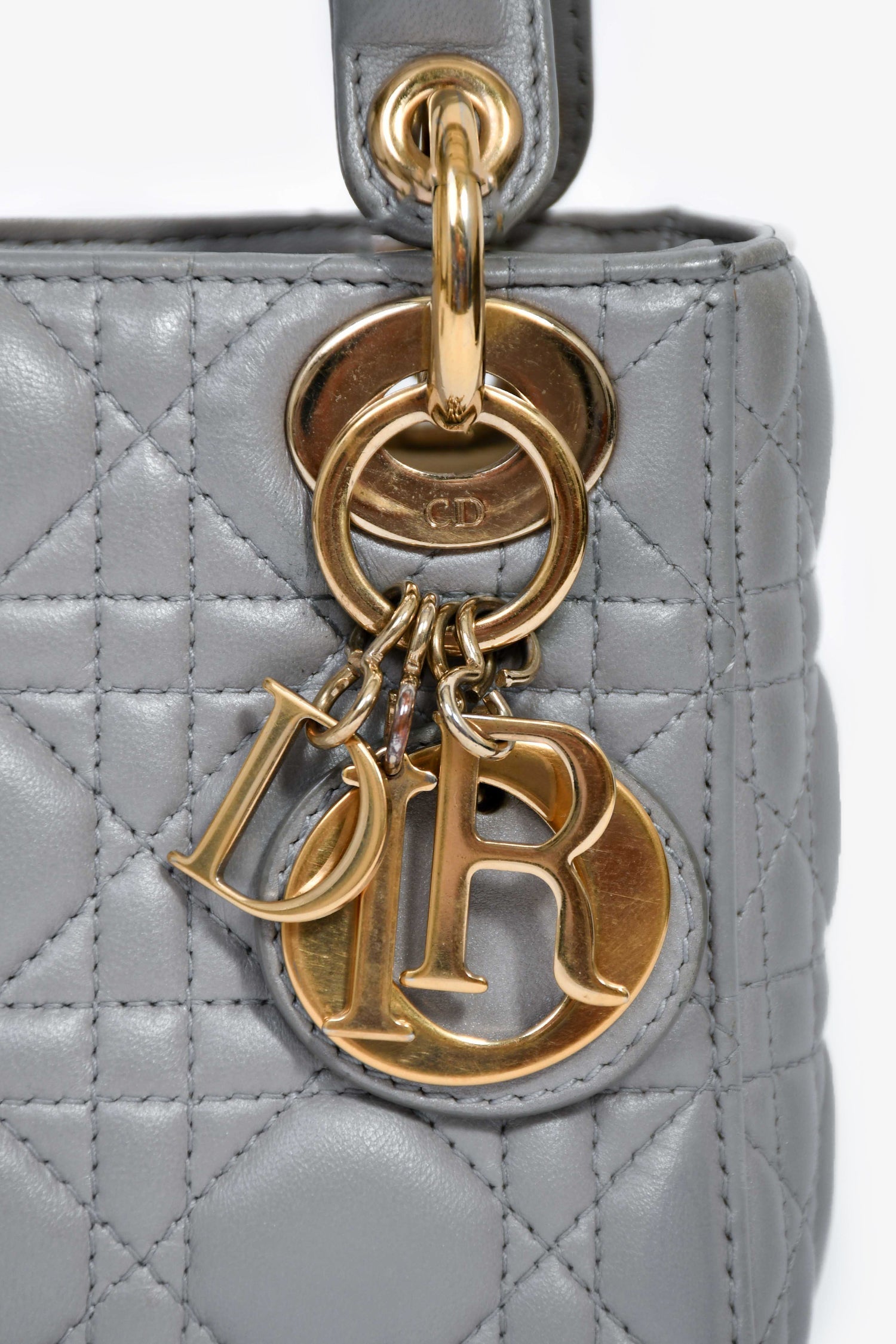 Christian D1OR 2015 Grey Leather Cannage Mini Lady D1OR with Strap