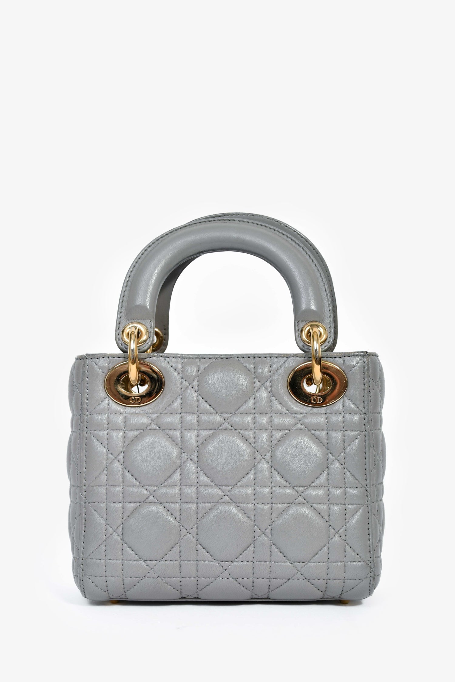 Christian D1OR 2015 Grey Leather Cannage Mini Lady D1OR with Strap
