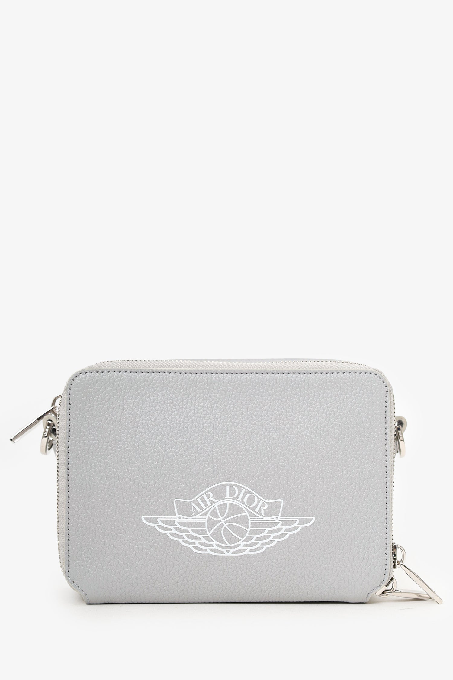 Christian D1OR  X Air Jordan 2020 Grey Grained Calfskin Wings Crossbody Mens