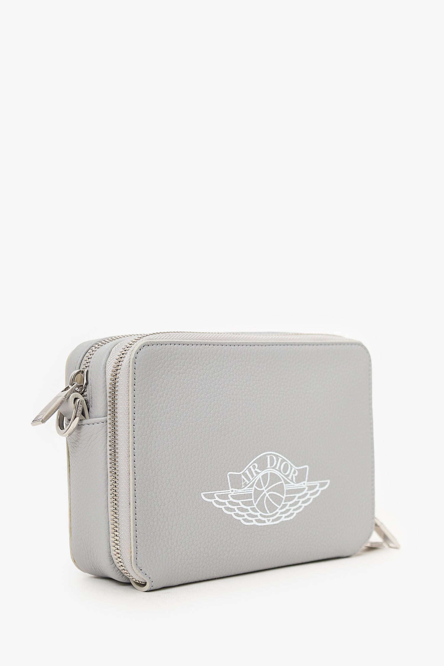 Christian D1OR  X Air Jordan 2020 Grey Grained Calfskin Wings Crossbody Mens