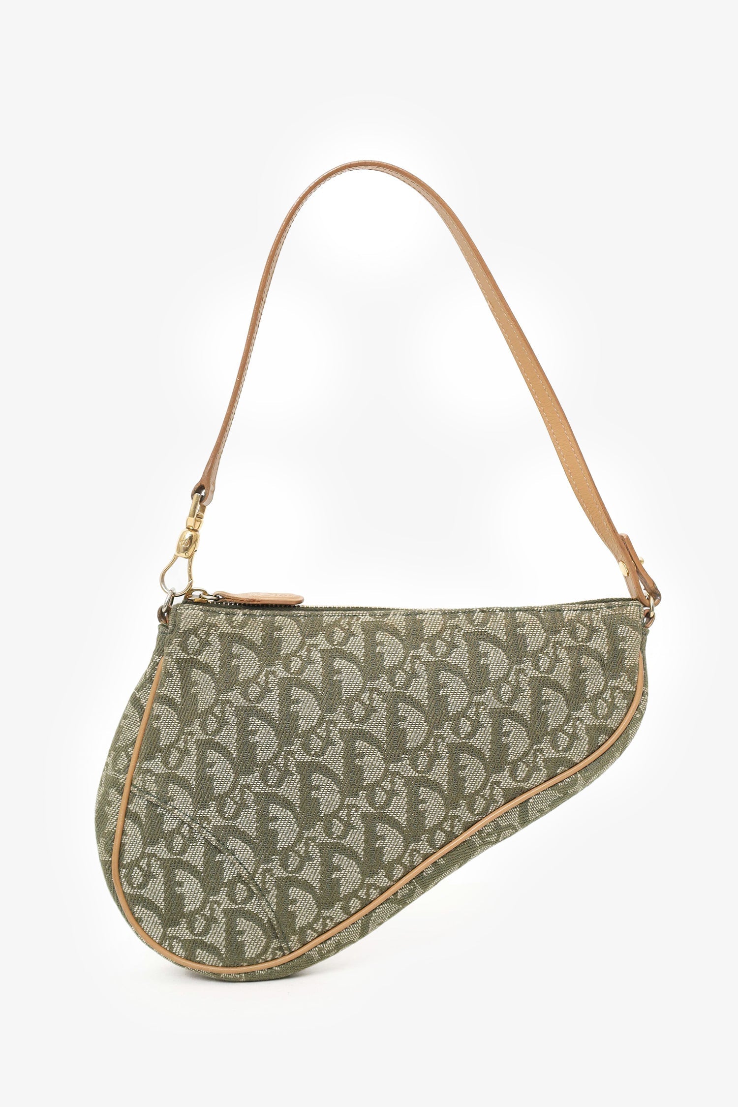 Christian D1OR 2001 Green Oblique Canvas Mini Saddle Pochette