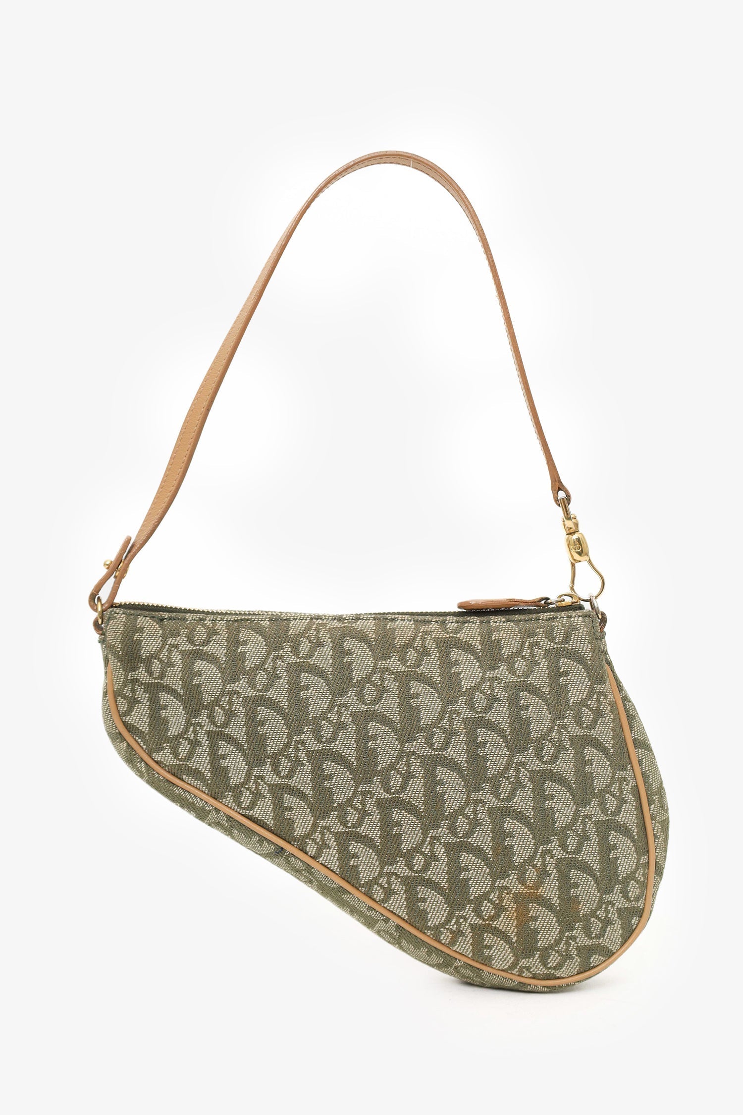 Christian D1OR 2001 Green Oblique Canvas Mini Saddle Pochette