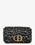 Christian D1OR 2021 Black Grey Velvet Leopard Print Medium Caro Bag