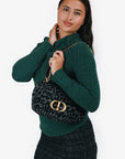 Christian D1OR 2021 Black Grey Velvet Leopard Print Medium Caro Bag