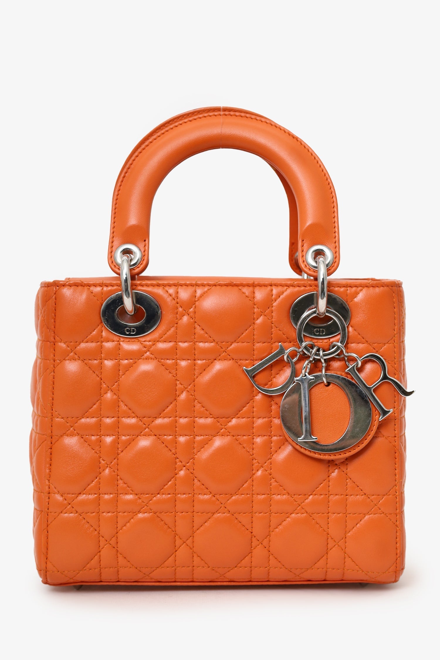 Christian D1OR 2016 Orange Leather Cannage Small Lady D1OR with Strap