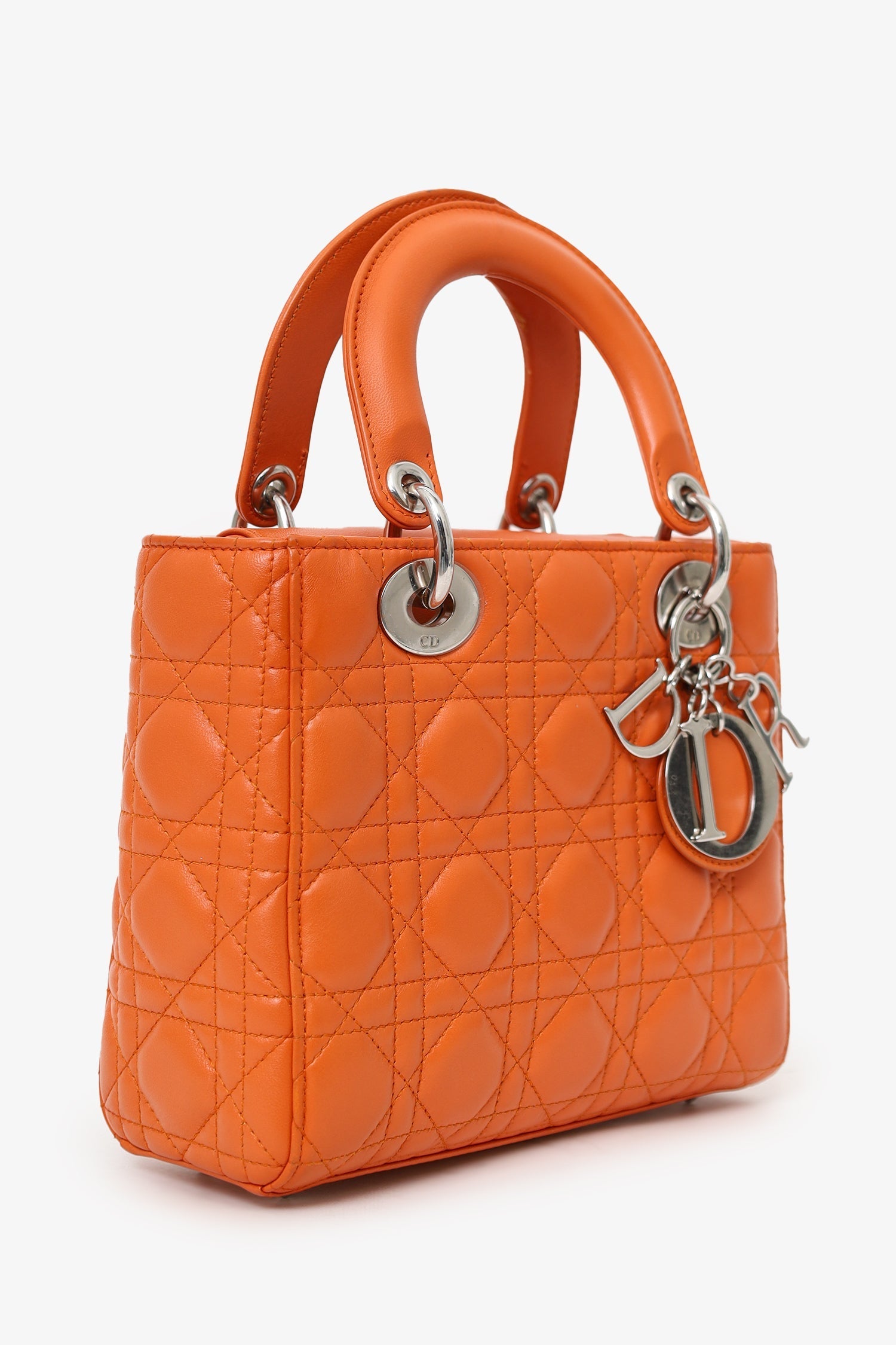 Christian D1OR 2016 Orange Leather Cannage Small Lady D1OR with Strap
