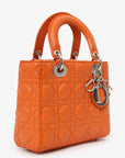 Christian D1OR 2016 Orange Leather Cannage Small Lady D1OR with Strap