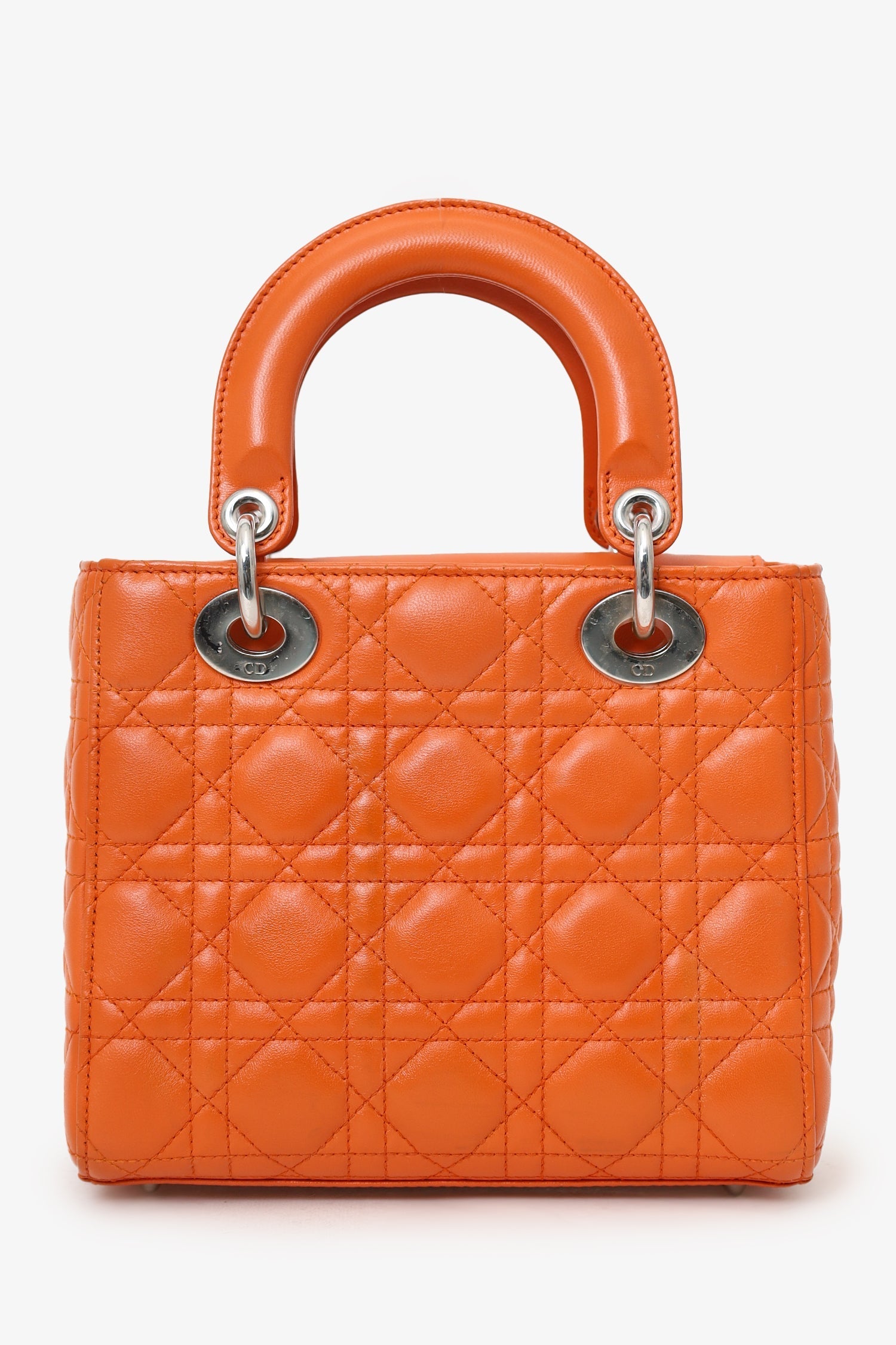 Christian D1OR 2016 Orange Leather Cannage Small Lady D1OR with Strap