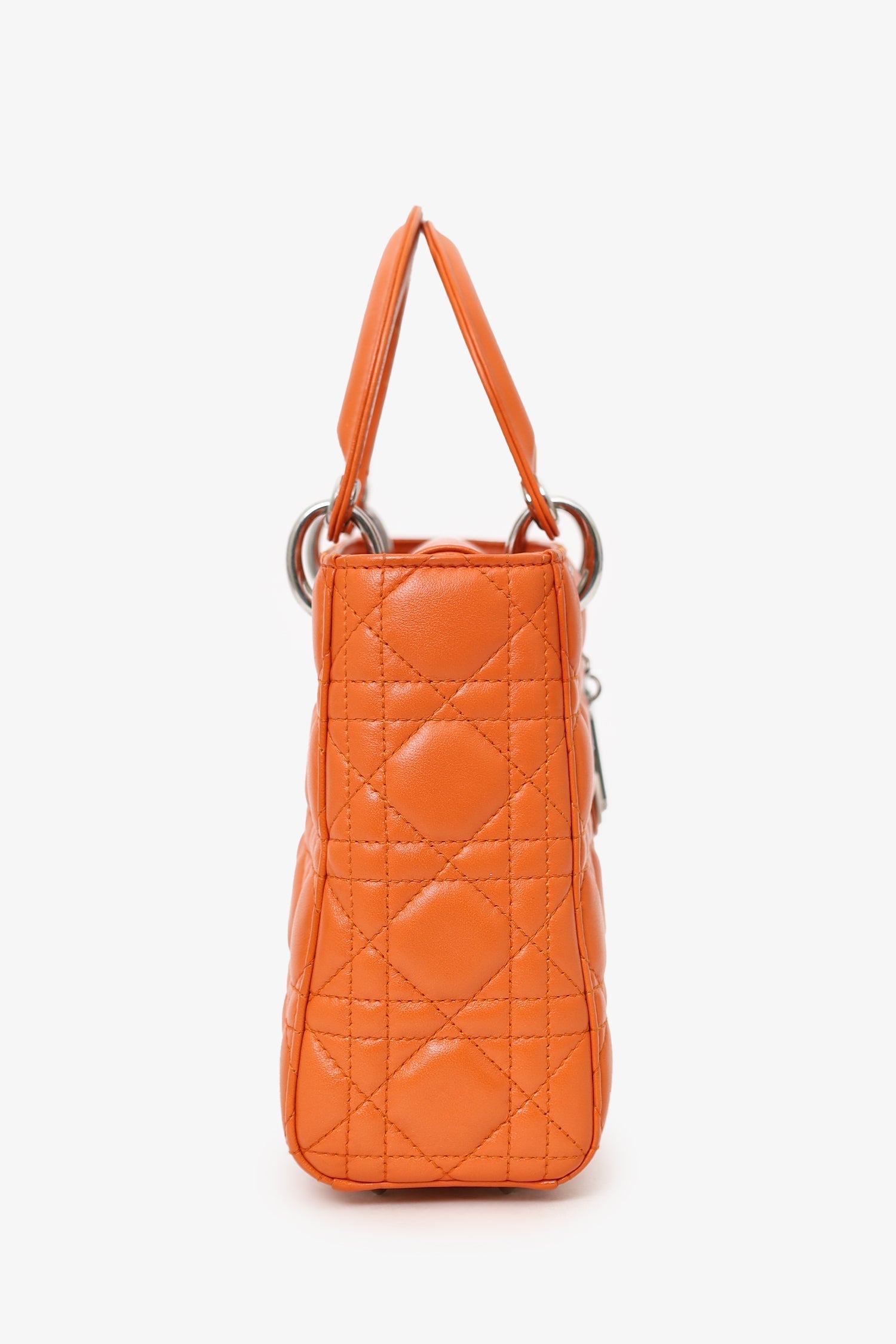 Christian D1OR 2016 Orange Leather Cannage Small Lady D1OR with Strap