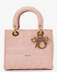 Christian D1OR 2020 Pink Cannage Embroidered Canvas Medium Lady D-Lite With Strap