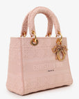 Christian D1OR 2020 Pink Cannage Embroidered Canvas Medium Lady D-Lite With Strap