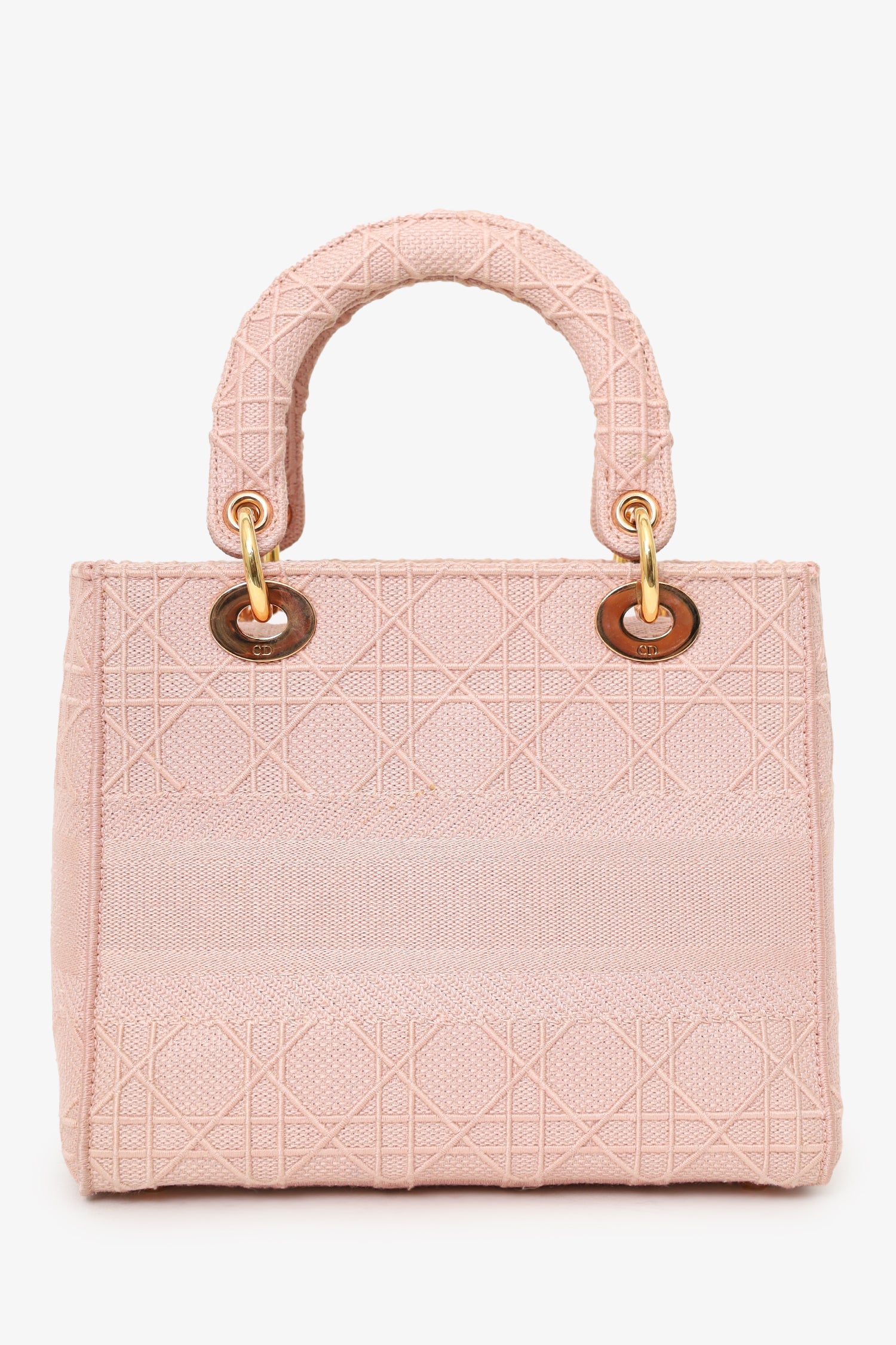 Christian D1OR 2020 Pink Cannage Embroidered Canvas Medium Lady D-Lite With Strap