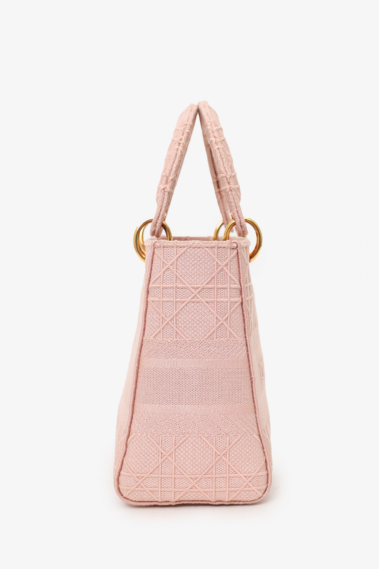 Christian D1OR 2020 Pink Cannage Embroidered Canvas Medium Lady D-Lite With Strap