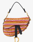 Christian D1OR 2018 Multicolour Embroidered Fringe Beaded Mini Saddle Bag With Canvas Strap