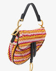 Christian D1OR 2018 Multicolour Embroidered Fringe Beaded Mini Saddle Bag With Canvas Strap