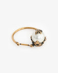 Christian D1OR Antique Gold Toned Metal Faux Pearl Ring Size M