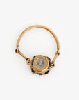 Christian D1OR Antique Gold Tone Metal Crystal Ring